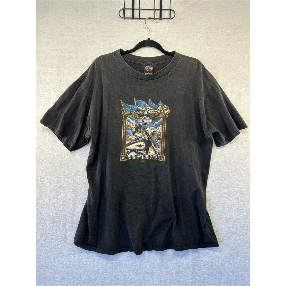 Vtg 98’ Harley Davidson T-Shirt Men’s XL Faded Black “Ride America” Pensacola FL